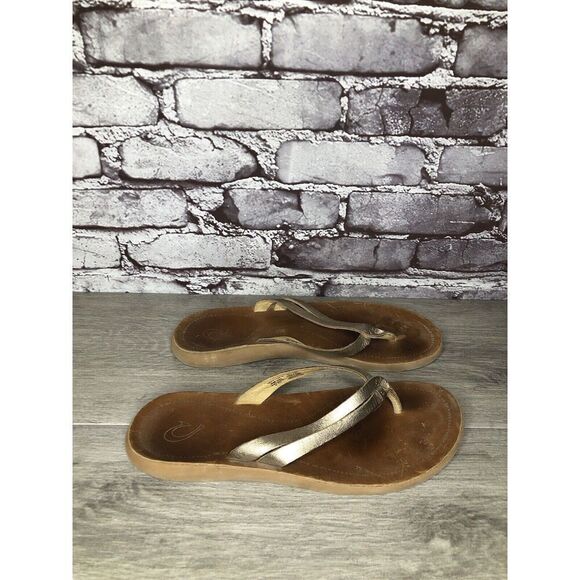 Olukai Kapehe Luana Gold Leather Beach Flip Flops Sandals Women’s Sz 9M US/39EU - Picture 9 of 16